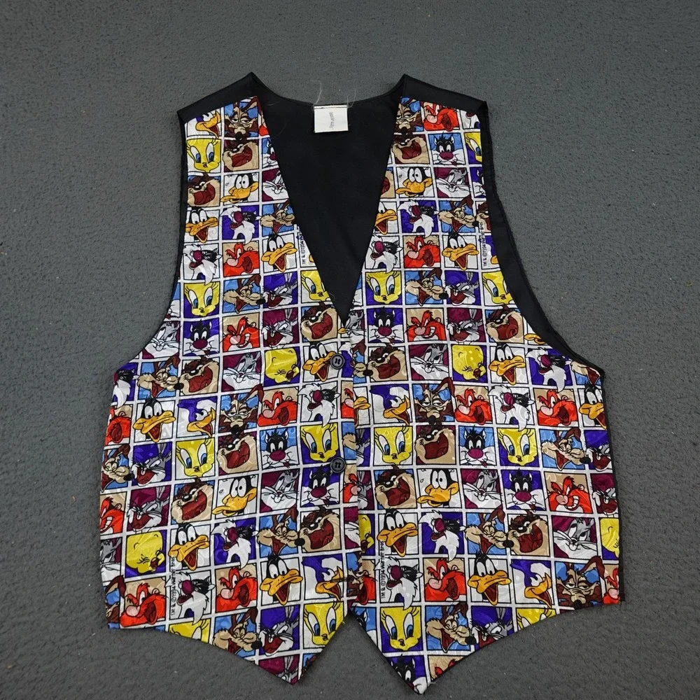 Vintage Looney Tunes Vest Mens Medium Multicolor Cartoon Characters Novelty 90s